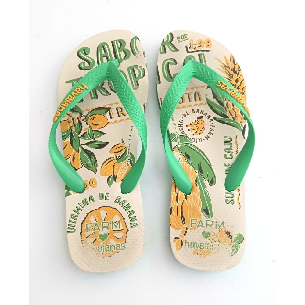 Farm Rio x Havaianas Flip Flops Tropical Fruits Print Green Straps 39 US 8-8.5